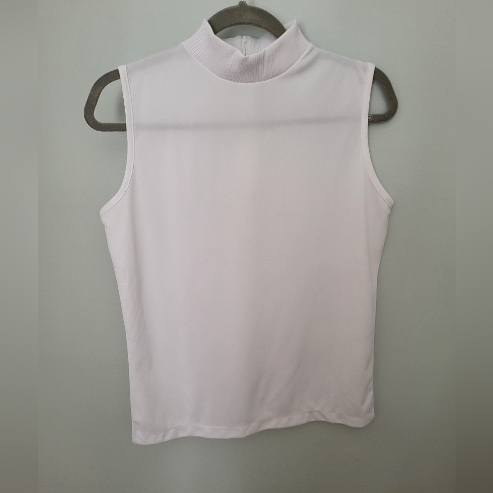 Anderson - Little Sleeveless Mock Ribbed Neck Tank White‎ Stretch Large Vintage